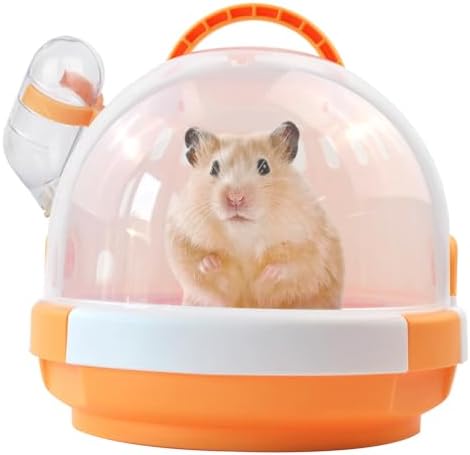 Hamster Carrier Cage with Water Bottle,Portable Dwarf Hamster Travel Carrier Plastic Guinea Pig Carrier Small Animal Breathable Outdoor Cage for Hamsters Chinchillas Hedgehog (Orange)