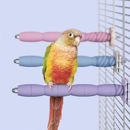 Bird Perch Stand for Parrots – Natural Ceramic Grinding Stick for Beak & Claw Trimming Cage Accessory for Budgies Parakeets Cockatiels Conures Chew Toy with Abrasive Surface (Blue, 7.8Inch)
