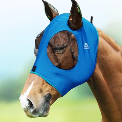 Harrison Howard Super Comfort Stretchy Fly Mask Large Eye Space with UV Protection Soft on Skin with Breathability Azure Blue M Cob