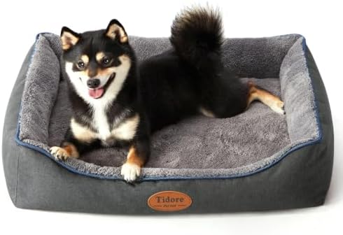 Tidore Orthopedic Dog Bed Medium Size Dog, Durable Egg Crate Foam Sofa Dog Bed wit Washable Removable Cover,Waterproof Lining,Pet Bed for Large Dogs (Dark Grey-Velvet, 26.4" L x 21.7" W x 6.2" Th)