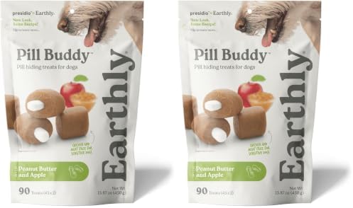 Presidio Earthly Pill Buddy Naturals - PB & Apple Recipe Pill Hiding Treats for Dogs - Make A Perfect Pill Concealing Pocket Or Pouch for Any Size Medication - 90 Servings (Pack of 2)