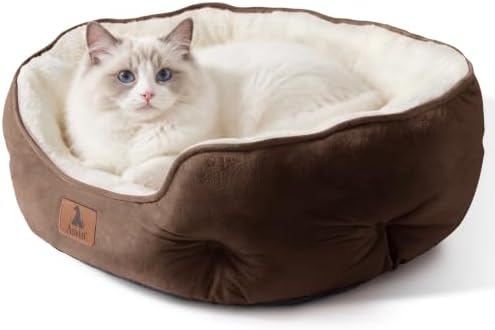 Asvin Small Dog Bed for Small Dogs, Cat Beds for Indoor Cats, Pet Bed for Puppy and Kitty, Extra Soft & Machine Washable with Anti-Slip & Water-Resistant Oxford Bottom, Brown, 20 inches