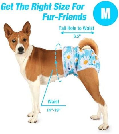 Pet Soft Female Dog Diapers, 3 Pack Washable Dog Diapers Female for Dogs in Heat Reusable Dogs Period Panties, Puppy Diapers (Flower, M)