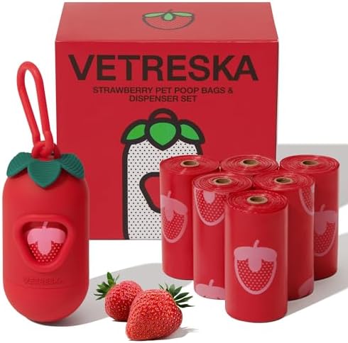 VETRESKA Dog Poop Bag Dispenser with Strawberry Scented Bags, 105 Counts