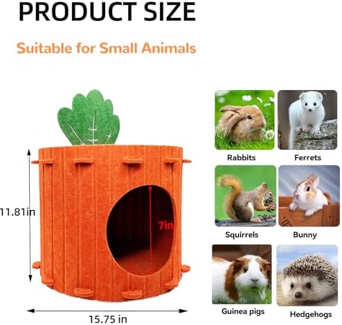 Rabbit Hideout,Felt Cloth Bunny Bed,Carrot Theme Guinea Pig Hideout and Bed,Small Animal Hideaway House,Rabbits Hiding Hut for Hedgehog Chinchilla Ferret