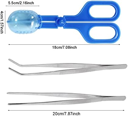3in1 Feeding Tool Reptile Feeding Tongs Cricket Clamp Bug Scooper, Cleaning Supplies Scooper+ 2x Tweezers for Reptile, Hedgehog, Hamsters, Guinea Pig,Lizard, Spider Bearded Dragon (Blue)
