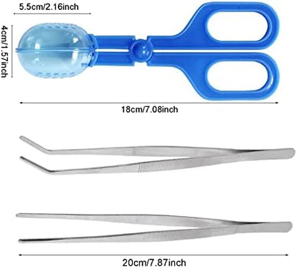 3in1 Feeding Tool Reptile Feeding Tongs Cricket Clamp Bug Scooper, Cleaning Supplies Scooper+ 2x Tweezers for Reptile, Hedgehog, Hamsters, Guinea Pig,Lizard, Spider Bearded Dragon (Blue)