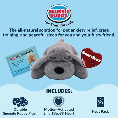 Snuggle Puppy Junior Heartbeat Toy, Calming Comfort, Small Breeds - Gray