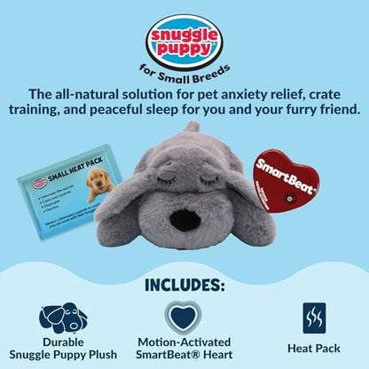 Snuggle Puppy Junior Heartbeat Toy, Calming Comfort, Small Breeds - Gray