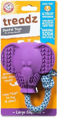 Arm & Hammer Super Treadz Baking Soda Dental Dog Chew Toy, Large, Elephant
