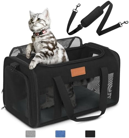 PETUX Airline Approved Pet Carrier for Small Cats up to 12 lb, Black