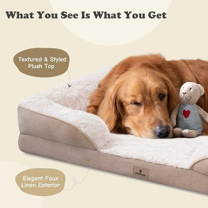XL Orthopedic Dog Beds Large Sized Dog - Washable Large Dog Cat Bed Waterproof, Comfort Dogs Couch Sofa with Washable Removable Cover, Pet Bed with Nonskid Bottom, 42'', Beige