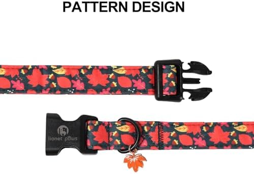 Lionet Paws Fall Dog Collar- Cute Red Leaves Green Dog Collars with Plastic Buckle and Leaf Pendant, Light Adjustable Dog Collars for Small Medium Dogs