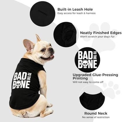 BINGPET Bad to The Bone Dog Shirt, Soft Cotton T-Shirt, Halloween Costumes