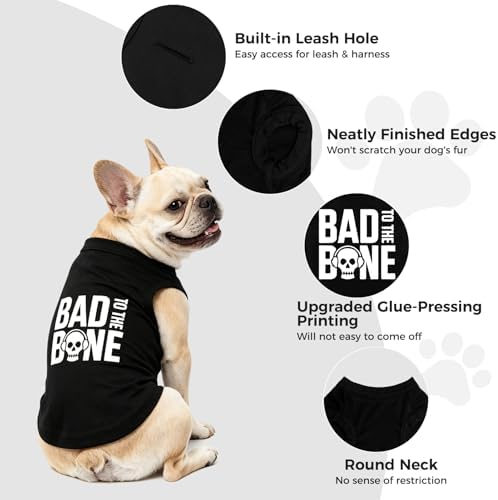 BINGPET Bad to The Bone Dog Shirt, Soft Cotton T-Shirt, Halloween Costumes