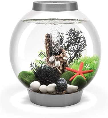 biOrb Classic 15 Acrylic 4-Gallon Aquarium with White LED Lights Modern Compact Tank for Tabletop or Desktop Display, Silver-Trimmed Tank