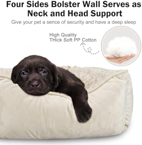 JOEJOY Rectangle Dog Bed for Large Medium Small Dogs - Washable Orthopedic Sofa Bed, Soft Breathable Puppy & Pet Cuddler, Durable Calming Dog Bed with Anti-Slip Bottom, Multiple Sizes, Cream