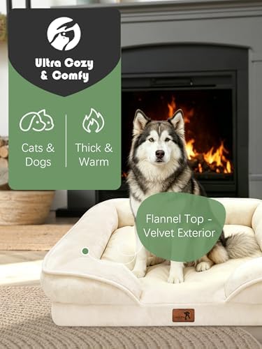 Spotted Play Orthopedic Dog Bed with Sides - Sofa Beds for Extra Large Dogs, Supportive Foam Pet Couch Bed with Washable Removable Cover, Waterproof Lining and Non-Slip Bottom, Ivory - XL-Plus