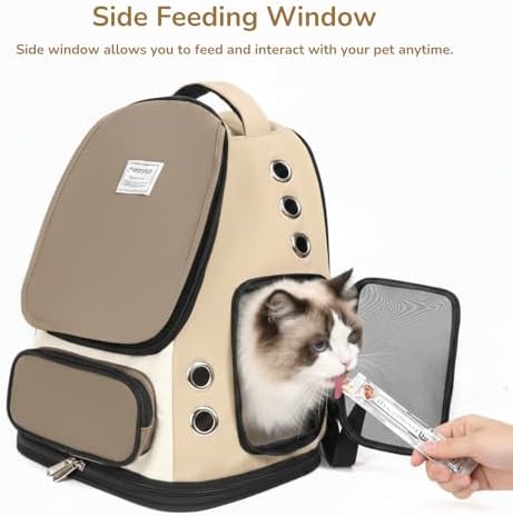 Cat Backpack Carrier, TSA Airline Approved Pet Travel Bag for Small Medium Dogs, Ventilated Hiking Camping Backpack for Cats, Kitten and Puppy up to 18 lbs, Khaki Mesh