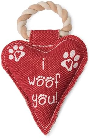 Pavilion Gift Company 45610 Pavilion's Pets-Red Heart Shaped Canvas and Rope Dog Squeaky Toy-I Woof You, Dogs, Medium- Large Breeds