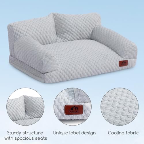 Hollypet Cooling Dog Couch Bed, Washable Pet Sofa, Gray, 24x18