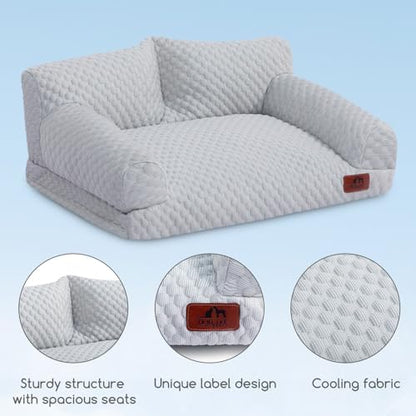 Hollypet Cooling Dog Couch Bed, Washable Pet Sofa, Gray, 24x18