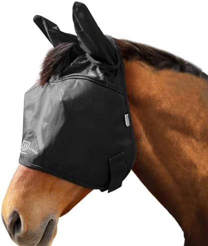 Harrison Howard UV-Proof Multi-Function Fabrics Thick Fleece Padding Horse Fly Mask Half Face with Ears Black Arabian Medium