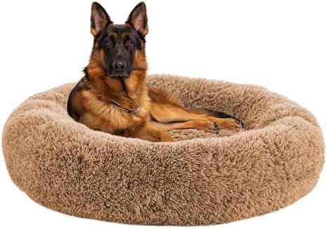 Calming Dog Bed Anti-Anxiety Donut Dog Beds for Small Medium Large Dogs,Washable Plush Fluffy Indoor Cat Kitten Round Cuddler Cushion (Brown, XX-Large)