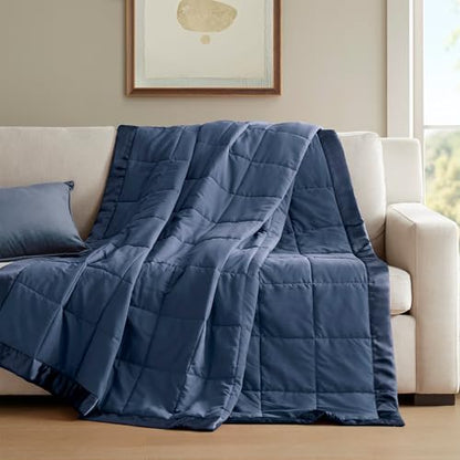 Madison Park Down Alternative Twin Size Blanket for Bed, Satin Trim, Navy