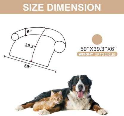 Calming Dogs/Cats Bed Mats, Dog Pad Washable Removable Couch Cover, Plush Long Fur Mat for Pets, Waterproof, Perfect for Small, Medium and Large Dogs and Cats (Beige, 59"x39"x 6.0")