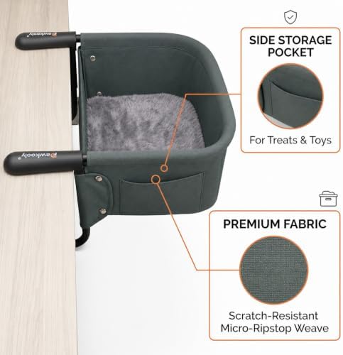 Heavy Duty Clamp-On Cat Desk Bed for Large Cats Up to 50 LBS,Desk Mount Cat Perch Hammock with Dual-Sided Detachable Mat&Side Storage Pockets,Tool-Free Easy Install for Gaming/Office Desk（Sage Green）