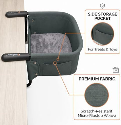 Heavy Duty Clamp-On Cat Desk Bed for Large Cats Up to 50 LBS,Desk Mount Cat Perch Hammock with Dual-Sided Detachable Mat&Side Storage Pockets,Tool-Free Easy Install for Gaming/Office Desk（Sage Green）