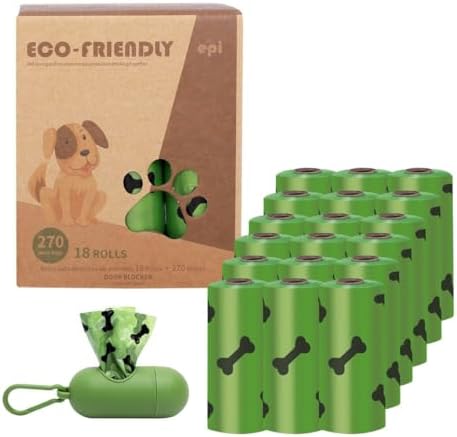 Biodegradable Dog Poop Bags with Dispenser, 270 Count (18 Rolls), Extra Thick Leak-Proof Bags, Unscented for Large & Small Dogs