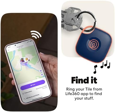 Life360 Tile - Bluetooth Tracker, Keys Finder and Item Locator for Keys, Bags and More. Phone Finder. Both iOS and Android Compatible. 4-Pack (Black/Pink Punch/Navy Blaze)
