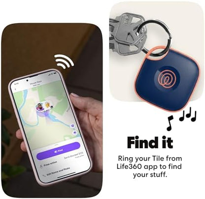 Life360 Tile - Bluetooth Tracker, Keys Finder and Item Locator for Keys, Bags and More. Phone Finder. Both iOS and Android Compatible. 4-Pack (Black/Pink Punch/Navy Blaze)