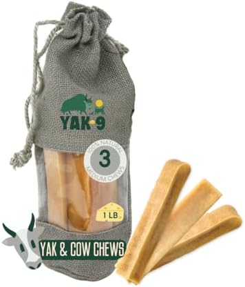 Yak9 Himalayan Yak Chews for Medium Dogs - High Protein, Rawhide Free, Long Lasting Treats - Non GMO, Gluten Free, Grain Free Yak Milk Dog Chew, Extra Large 6oz, Yak & Cow, 3 PC