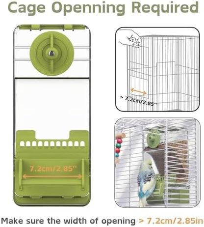 Automatic Bird Feeder, Bird Cage Feeder with Perch for Parakeet Canary Cockatiel Finch (Green)