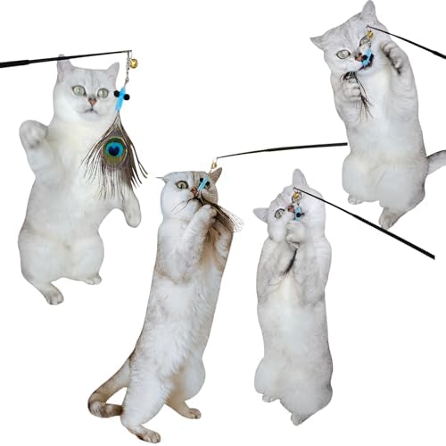 miwoowim 10PCS Retractable Cat Wand Toy with Natural Feather Insect Refills