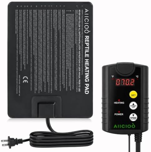 Aiicioo Under Tank Heater Thermostat - Reptile Heating Pad with Temperature Control Reptile Heat Mat for Combo Set for Hermit Crab Lizard Terrarium 8W