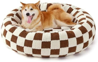 LE SURE Shown on TV Jacquard Donut Dog Beds Large Sized Dog,Brown 36x36x8in