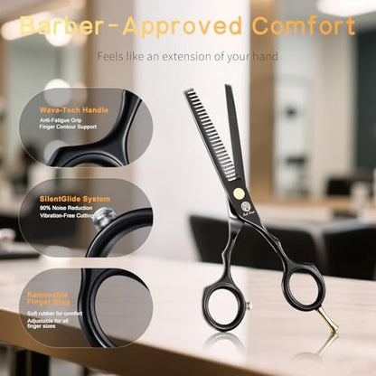 Purple Dragon 5.5 inch Hair Cutting Scissors Set with Razor - Black