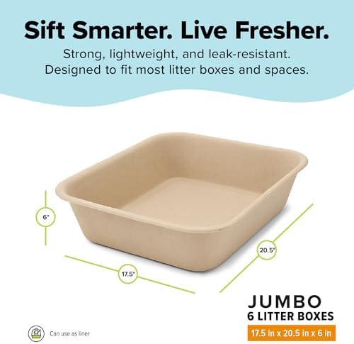 Kitty Sift Disposable Cat Litter Box Jumbo, 6 Count, Durable and Portable for Travel and Home, Eco-Friendly Disposable Litter Box Controls Odor