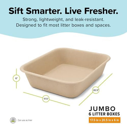 Kitty Sift Disposable Cat Litter Box Jumbo, 6 Count, Durable and Portable for Travel and Home, Eco-Friendly Disposable Litter Box Controls Odor