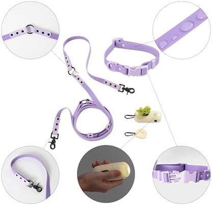 WLK1004H-5SET Luna Small 8FT Adjustable 6-in-1 Waterproof Hands-Free Leash and Collar with LED Flashlight, Bag Dispenser, and Poop Bag Holder, Bramble