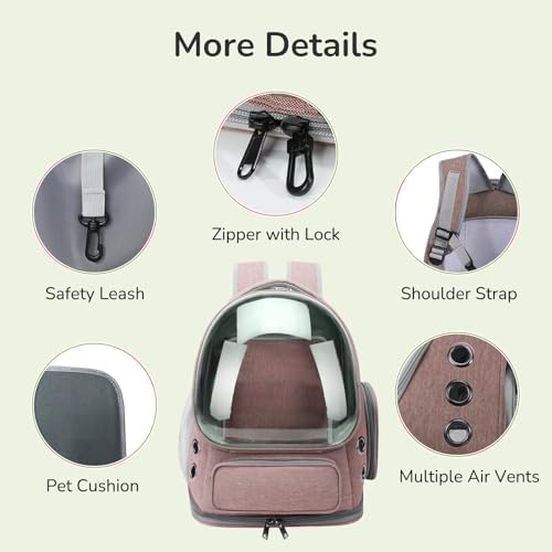 Cat Backpack Carrier for Large Cats, Expandable Cat Bubble Backpack, Dog Carriers for Small Medium Dogs, Airline Approved Pet Carrier for Travel Hiking Outdoor(Brown)