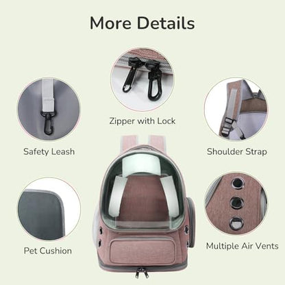 Cat Backpack Carrier for Large Cats, Expandable Cat Bubble Backpack, Dog Carriers for Small Medium Dogs, Airline Approved Pet Carrier for Travel Hiking Outdoor(Brown)