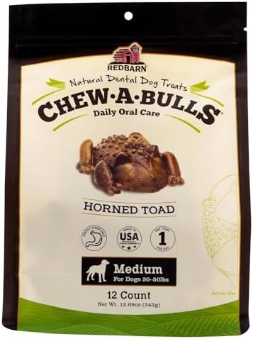 Redbarn Chew-A-Bulls, 12 Pack – Medium Toad Shape Dog Dental Treats – Daily Oral Care with Fun Ridges & Grooves, All Natural Ingredients, Highly Digestible Chews & Low in Fat