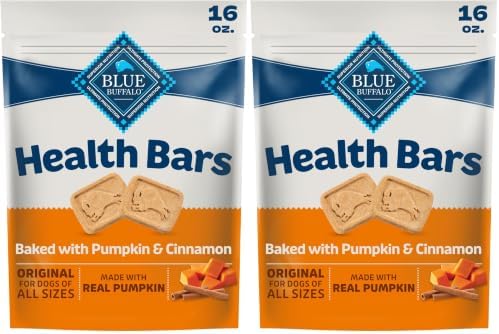 Blue Buffalo Health Bars Crunchy Dog Biscuits, Oven-Baked with Natural Ingredients, Pumpkin & Cinnamon, 16-oz Bag (Pack of 2)