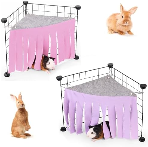 2-Pack Guinea Pig Accessories - Corner Hideout & Hammock Castle for Small Pets' Cage