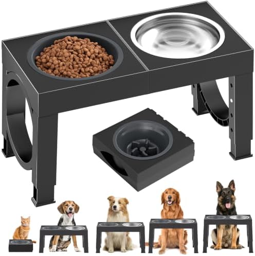 XIAZ Elevated Dog Bowls Large Breed Raised Dogs Bowl Stand Large/Medium Sized Dog Slow Feeder Dogs Bowls Food Water Stands 5 Heights Adjustable 9/11/12/14in Pet Feeder Dish Station